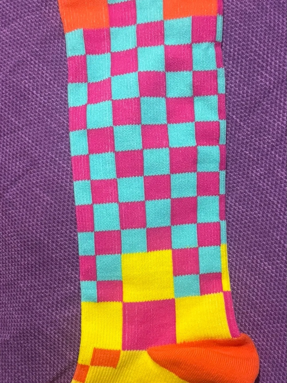 Men's or Women’s Colorblock & Check Socks - Yellow, Teal, Pink, Orange